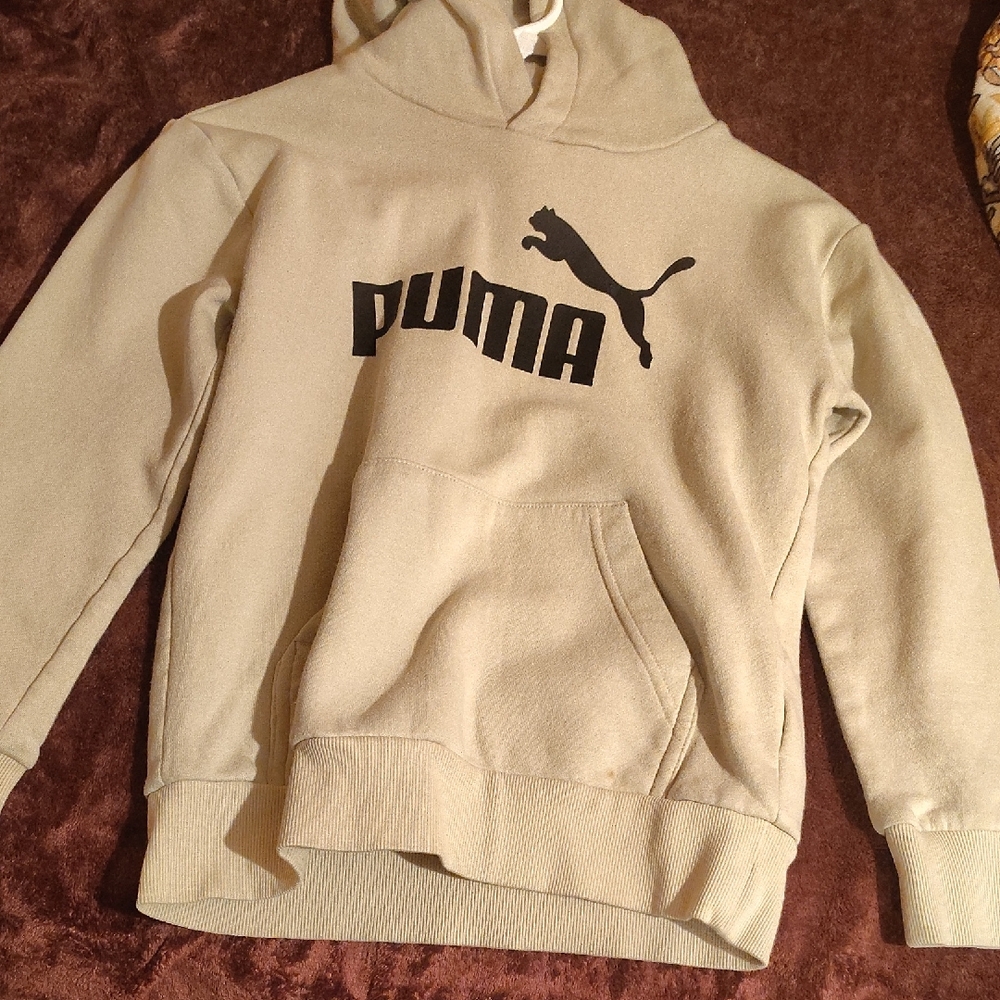 Puma Men's Tan Hoodie with Black Logo